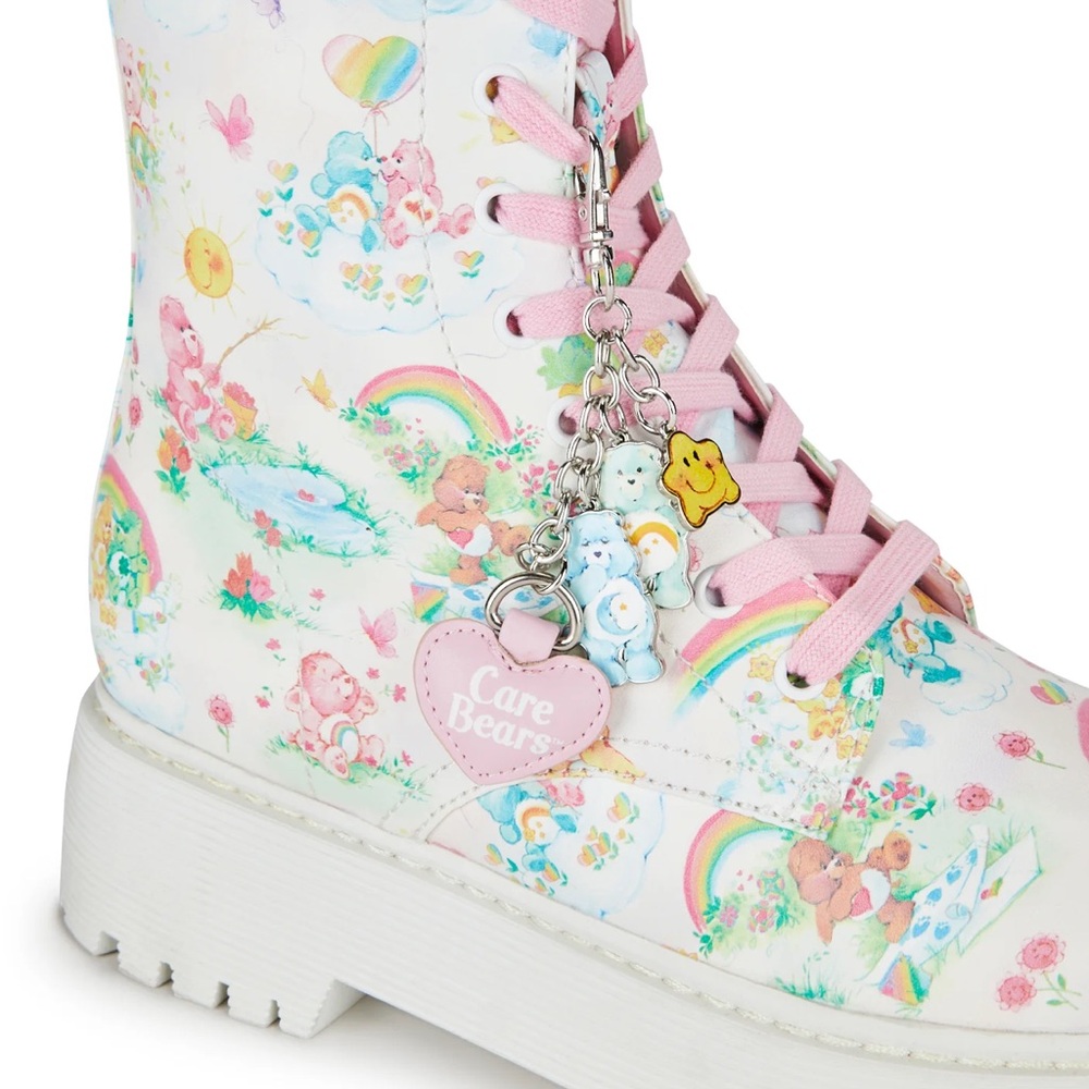Dolls Kill Care Bears Combat Boots - Pink and White SIZE 8